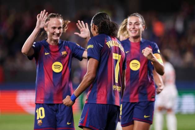 October 7, 2025, Sant Joan Despi, Barcelona, Spain: Salma Celeste Paralluelo Ayingono of FC Barcelona, Barca celebrates a goal during the UEFA WomenÃ¢â‚¬â ¢s Champions League 2025 26 League Phase MD1, football match played between FC Barcelona and FC Bayern Munchen at Johan Cruyff Stadium on October 07, 2025 in Sant Joan Despi, Spain. Sant Joan Despi Spain - ZUMAa181 20251007_zaa_a181_102 Copyright: xJavierxBorregox