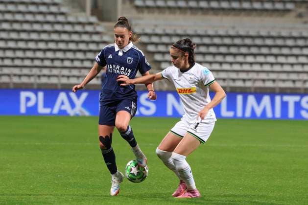 FOOTBALL FEMININ : Paris FC Vs Leuven - Ligue des Champions - 07 10 2025 Maelle Garbino (Paris FC) Vs Virag Nagy (OH Leuven) ParisFrance  Copyright: xMichtofx