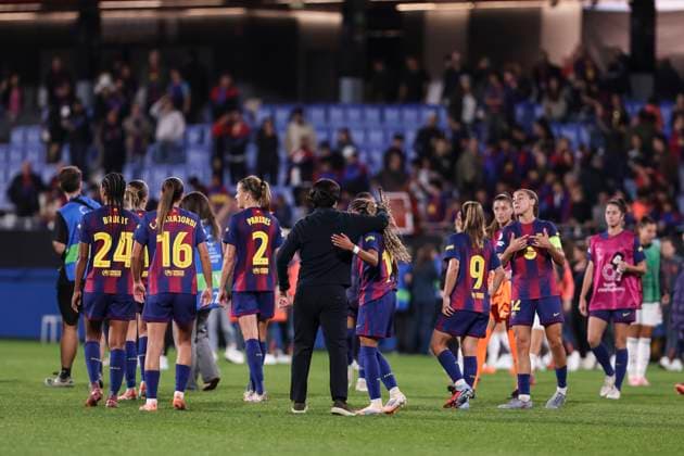 October 7, 2025, Sant Joan Despi, Barcelona, Spain: Players of FC Barcelona, Barca celebrates the victory during the UEFA WomenÃ¢â‚¬â ¢s Champions League 2025 26 League Phase MD1, football match played between FC Barcelona and FC Bayern Munchen at Johan Cruyff Stadium on October 07, 2025 in Sant Joan Despi, Spain. Sant Joan Despi Spain - ZUMAa181 20251007_zaa_a181_122 Copyright: xJavierxBorregox