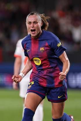 October 7, 2025, Sant Joan Despi, Barcelona, Spain: EWA BARBARA PAJOR of FC Barcelona, Barca celebrates a goal during the UEFA Women s Champions League 2025 26 League Phase MD1, football match played between FC Barcelona and FC Bayern Munchen at Johan Cruyff Stadium. Barcelona won 7:1. Sant Joan Despi Spain - ZUMAa181 20251007_zaa_a181_065 Copyright: xJavierxBorregox