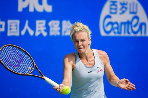 WUHAN, CHINA - OCTOBER 08: Katerina Siniakova of Czech Republic returns a shot in the Women s Singles Round of 32 match against Maya Joint of Australia on day 5 of 2025 Wuhan Open at Optics Valley International Tennis Center on October 8, 2025 in Wuhan, Hubei Province of China.  Copyright: xVCGx 111595851909