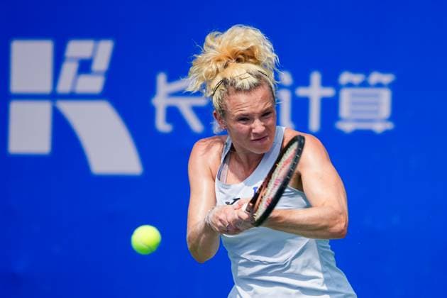 WUHAN, CHINA - OCTOBER 08: Katerina Siniakova of Czech Republic returns a shot in the Women s Singles Round of 32 match against Maya Joint of Australia on day 5 of 2025 Wuhan Open at Optics Valley International Tennis Center on October 8, 2025 in Wuhan, Hubei Province of China.  Copyright: xVCGx 111595851873