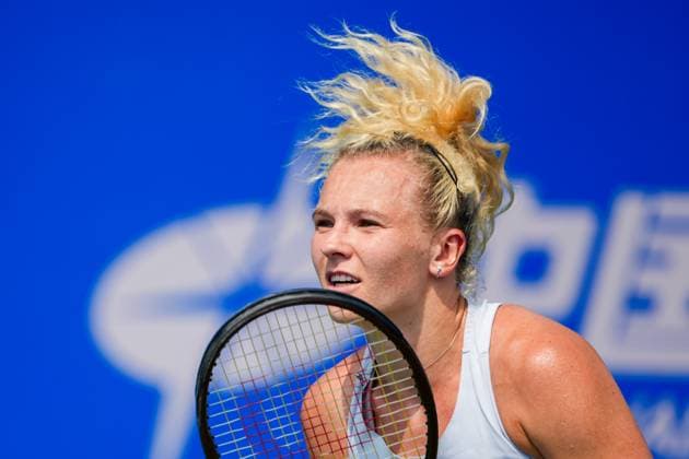 WUHAN, CHINA - OCTOBER 08: Katerina Siniakova of Czech Republic returns a shot in the Women s Singles Round of 32 match against Maya Joint of Australia on day 5 of 2025 Wuhan Open at Optics Valley International Tennis Center on October 8, 2025 in Wuhan, Hubei Province of China.  Copyright: xVCGx 111595851879