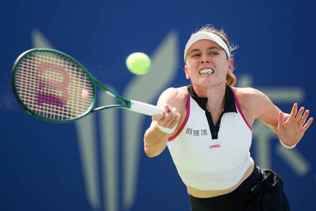 WUHAN, CHINA - OCTOBER 08: Ekaterina Alexandrova returns a shot in the Women s Singles Round of 32 match against Ann Li of United States on day 5 of 2025 Wuhan Open at Optics Valley International Tennis Center on October 8, 2025 in Wuhan, Hubei Province of China.  Copyright: xVCGx 111595850802