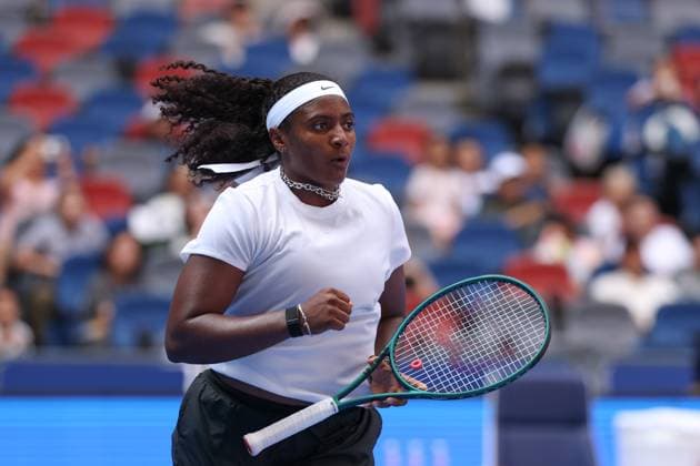 WUHAN, CHINA - OCTOBER 08: Hailey Baptiste of United States reacts in the Women s Singles Round of 32 match against Jessica Pegula of United States on day 5 of 2025 Wuhan Open at Optics Valley International Tennis Center on October 8, 2025 in Wuhan, Hubei Province of China.  Copyright: xVCGx 111595855438