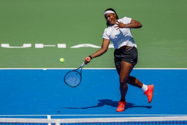 WUHAN, CHINA - OCTOBER 08: Hailey Baptiste of United States returns a shot in the Women s Singles Round of 32 match against Jessica Pegula of United States on day 5 of 2025 Wuhan Open at Optics Valley International Tennis Center on October 8, 2025 in Wuhan, Hubei Province of China.  Copyright: xVCGx 111595855338
