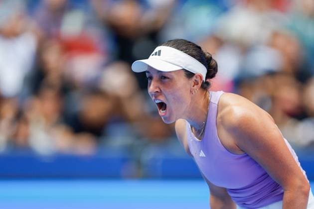 WUHAN, CHINA - OCTOBER 08: Jessica Pegula of United States reacts in the Women s Singles Round of 32 match against Hailey Baptiste of United States on day 5 of 2025 Wuhan Open at Optics Valley International Tennis Center on October 8, 2025 in Wuhan, Hubei Province of China.  Copyright: xVCGx 111595855286
