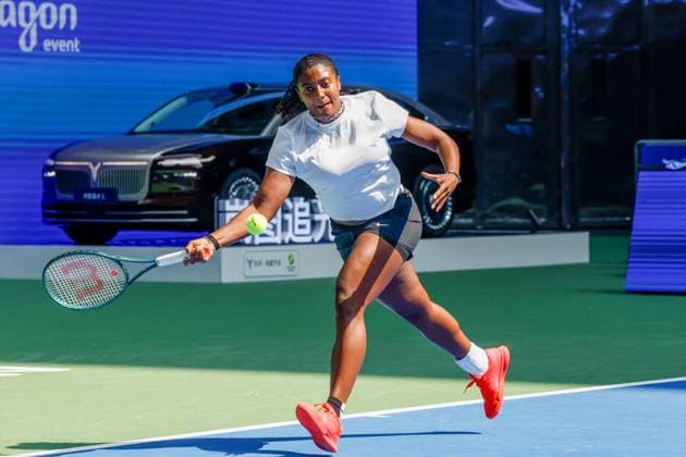 WUHAN, CHINA - OCTOBER 08: Hailey Baptiste of United States returns a shot in the Women s Singles Round of 32 match against Jessica Pegula of United States on day 5 of 2025 Wuhan Open at Optics Valley International Tennis Center on October 8, 2025 in Wuhan, Hubei Province of China.  Copyright: xVCGx 111595855300
