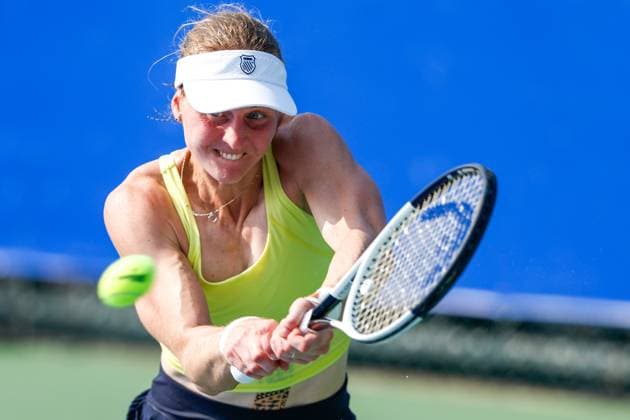 WUHAN, CHINA - OCTOBER 08: Liudmila Samsonova returns a shot in the Women s Singles Round of 32 match against Sofia Kenin of United States on day 5 of 2025 Wuhan Open at Optics Valley International Tennis Center on October 8, 2025 in Wuhan, Hubei Province of China.  Copyright: xVCGx 111595857965