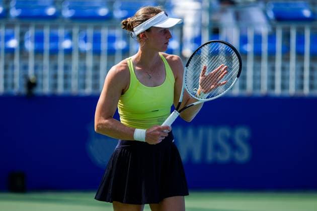 WUHAN, CHINA - OCTOBER 08: Liudmila Samsonova reacts in the Women s Singles Round of 32 match against Sofia Kenin of United States on day 5 of 2025 Wuhan Open at Optics Valley International Tennis Center on October 8, 2025 in Wuhan, Hubei Province of China.  Copyright: xVCGx 111595857948