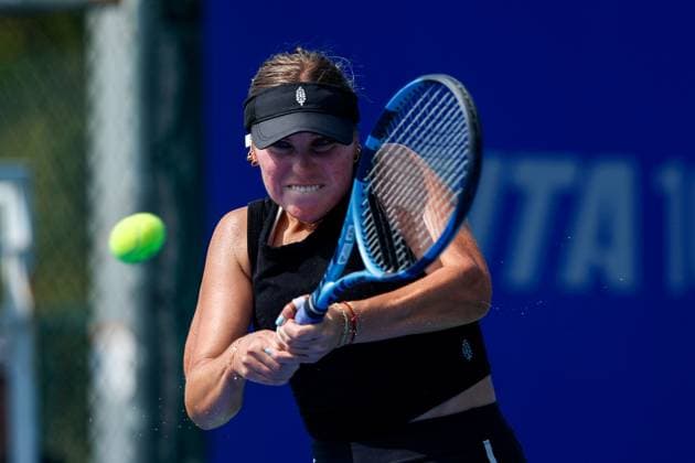 WUHAN, CHINA - OCTOBER 08: Sofia Kenin of United States returns a shot in the Women s Singles Round of 32 match against Liudmila Samsonova on day 5 of 2025 Wuhan Open at Optics Valley International Tennis Center on October 8, 2025 in Wuhan, Hubei Province of China.  Copyright: xVCGx 111595857937