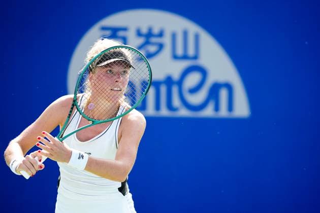 WUHAN, CHINA - OCTOBER 08: Magdalena Frech of Poland reacts in the Women s Singles Round of 32 match against Karolina Muchova of the Czech Republic on day 5 of 2025 Wuhan Open at Optics Valley International Tennis Center on October 8, 2025 in Wuhan, Hubei Province of China.  Copyright: xVCGx 111595864675