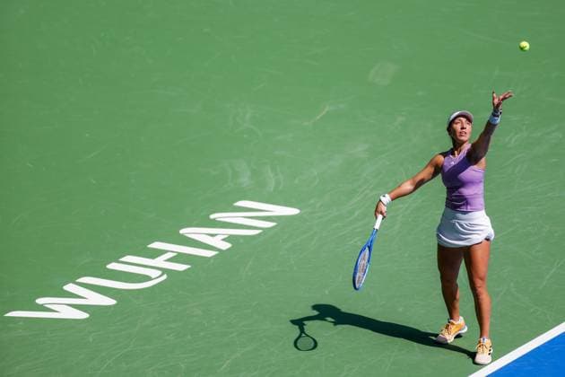 WUHAN, CHINA - OCTOBER 08: Jessica Pegula of United States returns a shot in the Women s Singles Round of 32 match against Hailey Baptiste of United States on day 5 of 2025 Wuhan Open at Optics Valley International Tennis Center on October 8, 2025 in Wuhan, Hubei Province of China.  Copyright: xVCGx 111595855345