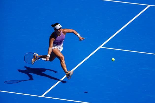 WUHAN, CHINA - OCTOBER 08: Jessica Pegula of United States returns a shot in the Women s Singles Round of 32 match against Hailey Baptiste of United States on day 5 of 2025 Wuhan Open at Optics Valley International Tennis Center on October 8, 2025 in Wuhan, Hubei Province of China.  Copyright: xVCGx 111595855348