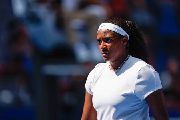 WUHAN, CHINA - OCTOBER 08: Hailey Baptiste of United States reacts in the Women s Singles Round of 32 match against Jessica Pegula of United States on day 5 of 2025 Wuhan Open at Optics Valley International Tennis Center on October 8, 2025 in Wuhan, Hubei Province of China.  Copyright: xVCGx 111595855357