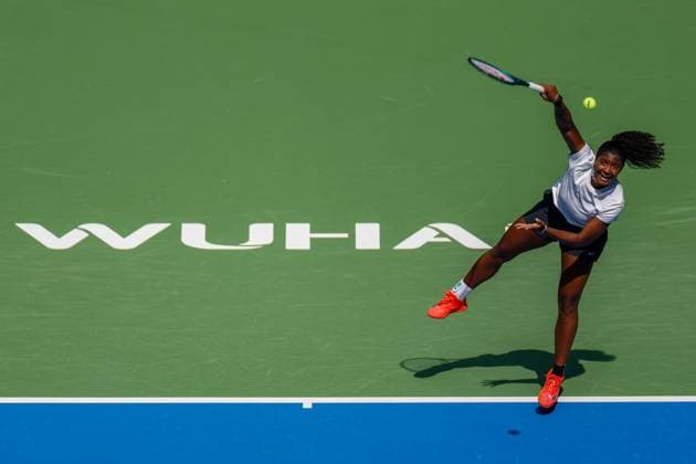 WUHAN, CHINA - OCTOBER 08: Hailey Baptiste of United States returns a shot in the Women s Singles Round of 32 match against Jessica Pegula of United States on day 5 of 2025 Wuhan Open at Optics Valley International Tennis Center on October 8, 2025 in Wuhan, Hubei Province of China.  Copyright: xVCGx 111595855326