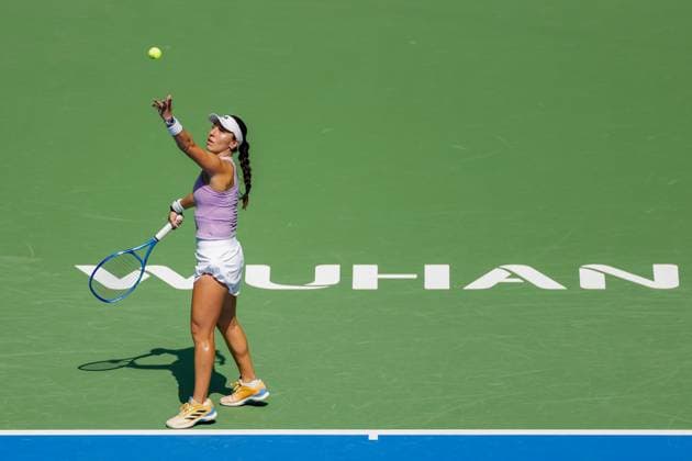 WUHAN, CHINA - OCTOBER 08: Jessica Pegula of United States returns a shot in the Women s Singles Round of 32 match against Hailey Baptiste of United States on day 5 of 2025 Wuhan Open at Optics Valley International Tennis Center on October 8, 2025 in Wuhan, Hubei Province of China.  Copyright: xVCGx 111595855331