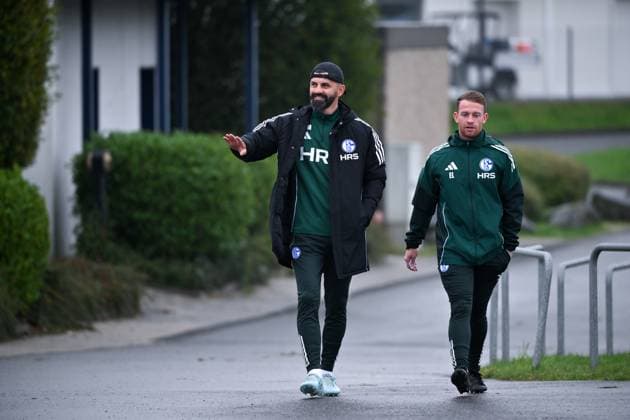 Coach Miron Muslic FC Schalke 04 , Eddie Lattimore Co Coach FC Schalke 04 , v li 08 10 2025, Soccer 2 Bundesliga, Season 2025 2026, Training FC Schalke 04 Gelsenkirchen Nordrhein Westfalen Germany Team2