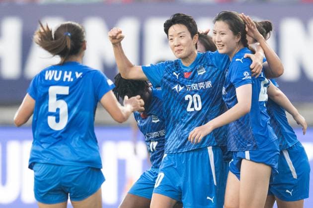 (251008) -- WUHAN, Oct. 8, 2025 -- Kim Hye-Ri (C) of Wuhan Jiangda WFC celebrates after assisting teammate Jiang Chenjing scoring during the FIFA Women s Championships Cup 2026 football match between Wuhan Jiangda WFC of China and Auckland United FC of New Zealand in Wuhan, central China s Hubei Province, Oct. 8, 2025. ) (SP)CHINA-WUHAN-FOOTBALL-FIFA WOMEN S CHAMPIONSHIPS CUP 2026-WUHAN JIANGDA WFC VS AUCKLAND UNITED FC (CN) XiaoxYijiu 
