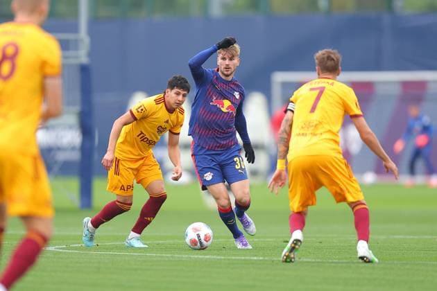 RB Leipzig Dukla Prague Test Match Leipzig, 08 10 2025, Training Center at Cottweg, Football, Men, Season 2025 2026, Test Match, RB Leipzig FK Dukla Prague , In the picture from l Diego Velasquez 5,Prague and Timo Werner 36, RB Leipzig ,