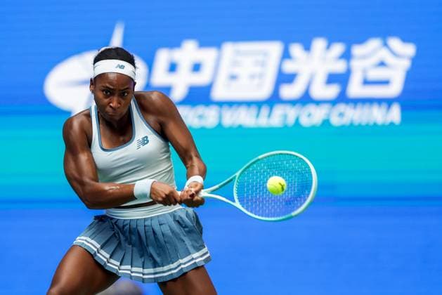 WUHAN, CHINA - OCTOBER 08: Coco Gauff of United States returns a shot in the Women s Singles Round of 32 match against Moyuka Uchijima of Japan on day 5 of 2025 Wuhan Open at Optics Valley International Tennis Center on October 8, 2025 in Wuhan, Hubei Province of China.  Copyright: xVCGx 111595888843