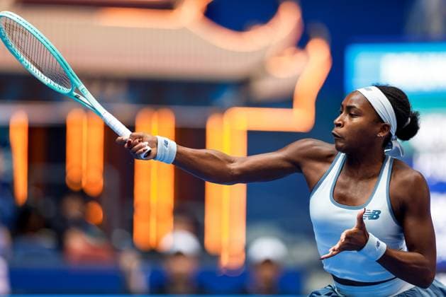 WUHAN, CHINA - OCTOBER 08: Coco Gauff of United States returns a shot in the Women s Singles Round of 32 match against Moyuka Uchijima of Japan on day 5 of 2025 Wuhan Open at Optics Valley International Tennis Center on October 8, 2025 in Wuhan, Hubei Province of China.  Copyright: xVCGx 111595888869
