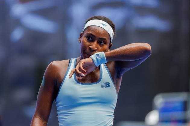 WUHAN, CHINA - OCTOBER 08: Coco Gauff of United States reacts in the Women s Singles Round of 32 match against Moyuka Uchijima of Japan on day 5 of 2025 Wuhan Open at Optics Valley International Tennis Center on October 8, 2025 in Wuhan, Hubei Province of China.  Copyright: xVCGx 111595888922