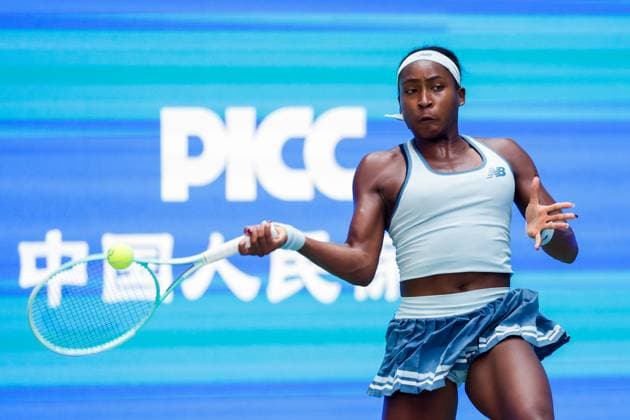 WUHAN, CHINA - OCTOBER 08: Coco Gauff of United States returns a shot in the Women s Singles Round of 32 match against Moyuka Uchijima of Japan on day 5 of 2025 Wuhan Open at Optics Valley International Tennis Center on October 8, 2025 in Wuhan, Hubei Province of China.  Copyright: xVCGx 111595888926