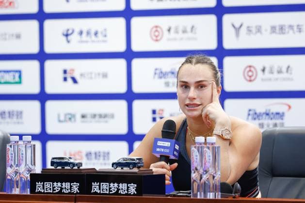 WUHAN, CHINA - OCTOBER 08: Aryna Sabalenka of Belarus attends a press conference, PK, Pressekonferenz on day 5 of 2025 Wuhan Open on October 8, 2025 in Wuhan, Hubei Province of China.  Copyright: xVCGx 111595896008