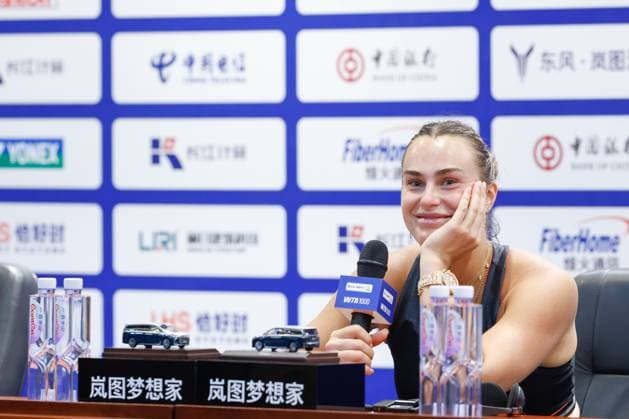 WUHAN, CHINA - OCTOBER 08: Aryna Sabalenka of Belarus attends a press conference, PK, Pressekonferenz on day 5 of 2025 Wuhan Open on October 8, 2025 in Wuhan, Hubei Province of China.  Copyright: xVCGx 111595896009