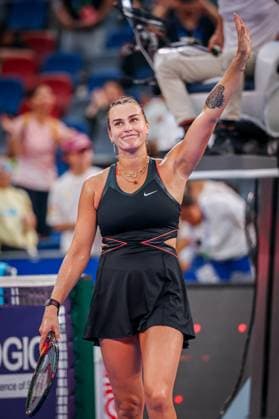 WUHAN, CHINA - OCTOBER 08: Aryna Sabalenka of Belarus reacts in the Women s Singles Round of 32 match against Rebecca Sramkova of Slovakia on day 5 of 2025 Wuhan Open at Optics Valley International Tennis Center on October 8, 2025 in Wuhan, Hubei Province of China.  Copyright: xVCGx 111595901566