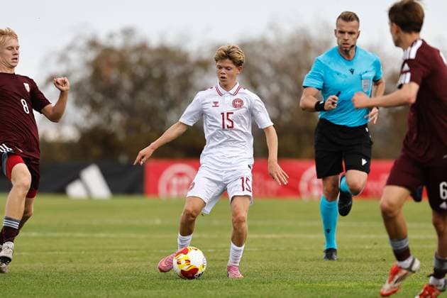 Mads Jorgensen (DEN), OCTOBER 8, 2025 - Football Soccer : UEFA Under-17 Championship qualifying round group 4 match between U17, U 17 Latvia - U17 Denmark at the Ciudad Deportiva Los Angeles de San Rafael in Los Angeles de San Rafael, Spain. Noxthirdxpartyxsales  aflo_306342643