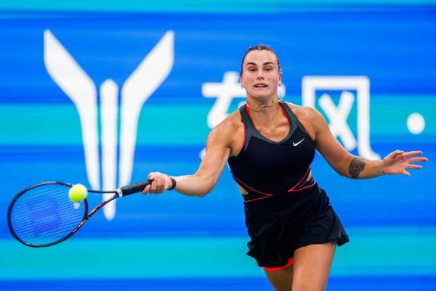 WUHAN, CHINA - OCTOBER 08: Aryna Sabalenka of Belarus returns a shot in the Women s Singles Round of 32 match against Rebecca Sramkova of Slovakia on day 5 of 2025 Wuhan Open at Optics Valley International Tennis Center on October 8, 2025 in Wuhan, Hubei Province of China.  Copyright: xVCGx 111595901466