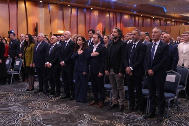 FIFA President Infantino awarded the Presidential Medal of Merit in Kosovo PRISTINA, KOSOVO - OCTOBER 8: Kosovo’s President Vjosa Osmani presents the Presidential Medal of Merit to FIFA President Gianni Infantino in recognition of his contributions to the country’s football during a ceremony held at a hotel in Pristina, Kosovo, on October 8, 2025. Erkin Keci Anadolu Pristina Kosovo. Editorial use only. Please get in touch for any other usage.  Copyright: x2025xAnadoluxErkinxKecix