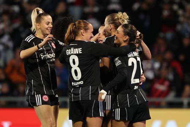2025 10 03 xJFx second qualifying round UEFA Women™s Europa Cup 2025 2026 Eintracht Frankfurt 1 FC Slovacko v l , Torjubel, Goal celebration, celebrate the goal um Elisa Senss Eintracht Frankfurt DFL DFB REGULATIONS PROHIBIT ANY USE OF PHOTOGRAPHS as IMAGE SEQUENCES and or QUASI VIDEO Copyright: JoaquimxFerreira