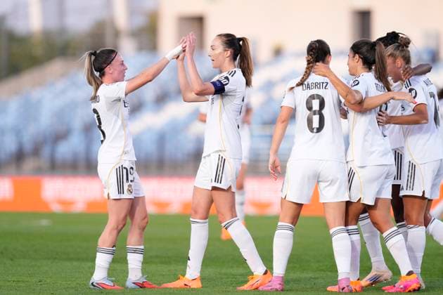 Real Madrid CF v AS Roma - UEFA Women s Champions League 2025 26 League Phase MD1 Caroline Weir midfielder of Real Madrid and Scotland celebrates after scoring her sides first goal during the UEFA Women s Champions League 2025 26 league phase match between Real Madrid CF and AS Roma at Estadio Alfredo Diestefano on October 8, 2025 in Madrid, Spain. Madrid Spain  Copyright: xJosexBretonx originalFilename:bretonhernandez-realmadr251008_np99b.jpg