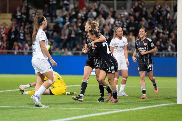 08 10 2025, xhfmx, Football UEFA Women s Europa Cup Quali, Eintracht Frankfurt 1 FC Slovacko v l Laura Freigang Eintracht Frankfurt and Ereleta Memeti Eintracht Frankfurt celebrate the 2 0 against Slovacko DFL DFB REGULATIONS PROHIBIT ANY USE OF PHOTOGRAPHS as IMAGE SEQUENCES and or QUASI VIDEO Frankfurt