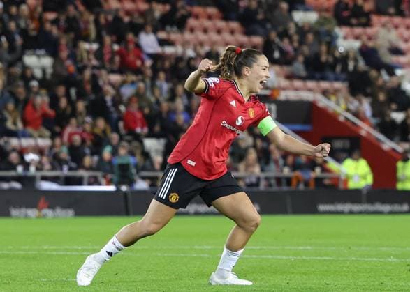Leigh, England, 8th October 2025. Maya Le Tissier of Manchester United, ManU celebrates scoring her sides first goal during the Manchester United Women vs Valerenga Women UEFA Womens Champions League match at Leigh Sports Village, Leigh. Picture credit should read: Cody Froggatt Sportimage EDITORIAL USE ONLY. No use with unauthorised audio, video, data, fixture lists, club league logos or live services. Online in-match use limited to 120 images, no video emulation. No use in betting, games or single club league player publications. SPI_017_CF_MANCHESTER_UTD_WOMEN_V_VALERENGA_WOMEN SPI-4205-0017