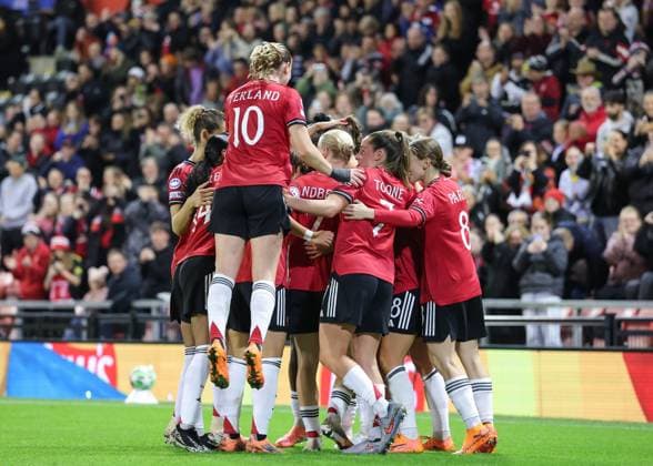Leigh, England, 8th October 2025. Maya Le Tissier of Manchester United, ManU celebrates scoring her sides first goal during the Manchester United Women vs Valerenga Women UEFA Womens Champions League match at Leigh Sports Village, Leigh. Picture credit should read: Cody Froggatt Sportimage EDITORIAL USE ONLY. No use with unauthorised audio, video, data, fixture lists, club league logos or live services. Online in-match use limited to 120 images, no video emulation. No use in betting, games or single club league player publications. SPI_021_CF_MANCHESTER_UTD_WOMEN_V_VALERENGA_WOMEN SPI-4205-0021