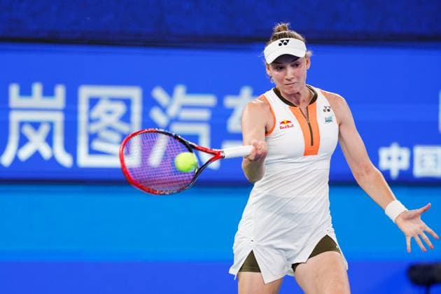 WUHAN, CHINA - OCTOBER 08: Elena Rybakina of Kazakhstan competes in the Women s Singles Round of 32 match against Jaqueline Cristian of Romania on day 5 of 2025 Wuhan Open at Optics Valley International Tennis Center on October 8, 2025 in Wuhan, Hubei Province of China.  Copyright: xVCGx 111596057659