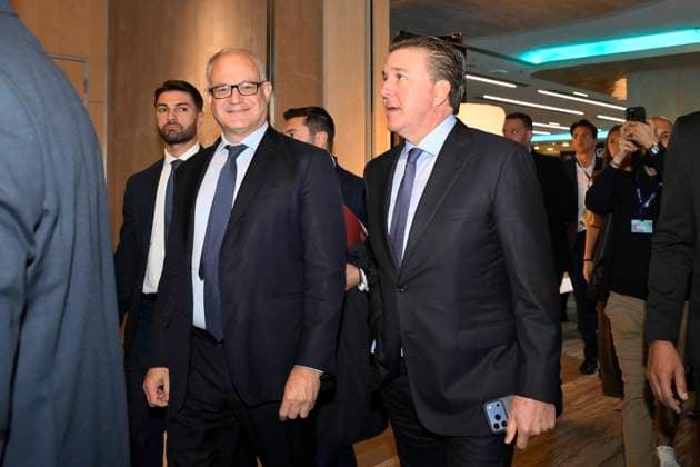 Claudio Grualtieri and Dan Friedkin during the 32nd European Football Clubs General Assembly in Rome at the Rome Cavalieri Waldorf Hotel. Italy - Thursday 09 October 2025. Sports.  Copyright: xFabrizioxCorradetti LaPressex