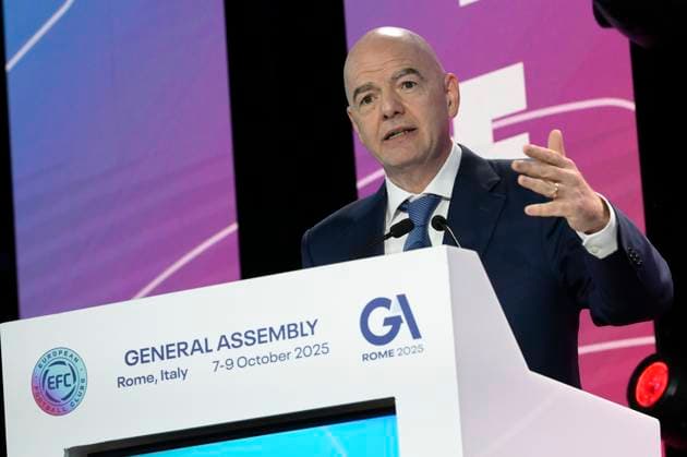 Gianni Infantino FIFA President during the 32nd European Football Clubs General Assembly in Rome at the Rome Cavalieri Waldorf Hotel. Italy - Thursday 09 October 2025. Sports.  Copyright: xFabrizioxCorradetti LaPressex