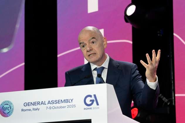 Gianni Infantino FIFA President during the 32nd European Football Clubs General Assembly in Rome at the Rome Cavalieri Waldorf Hotel. Italy - Thursday 09 October 2025. Sports.  Copyright: xFabrizioxCorradetti LaPressex