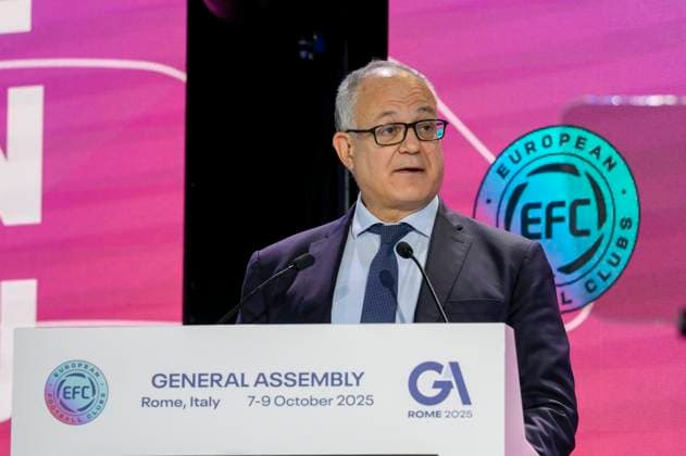 Roberto Gualtieri mayor of Rome during the 32nd European Football Clubs General Assembly in Rome at the Rome Cavalieri Waldorf Hotel. Italy - Thursday 09 October 2025. Sports.  Copyright: xFabrizioxCorradetti LaPressex