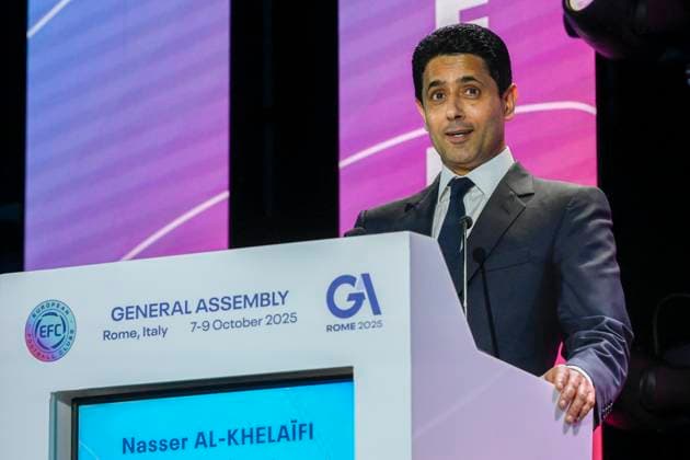 Nasser Al-Khelaifi EFC President during the 32nd European Football Clubs General Assembly in Rome at the Rome Cavalieri Waldorf Hotel. Italy - Thursday 09 October 2025. Sports.  Copyright: xFabrizioxCorradetti LaPressex