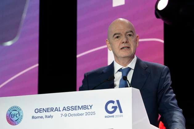 Gianni Infantino FIFA President during the 32nd European Football Clubs General Assembly in Rome at the Rome Cavalieri Waldorf Hotel. Italy - Thursday 09 October 2025. Sports.  Copyright: xFabrizioxCorradetti LaPressex