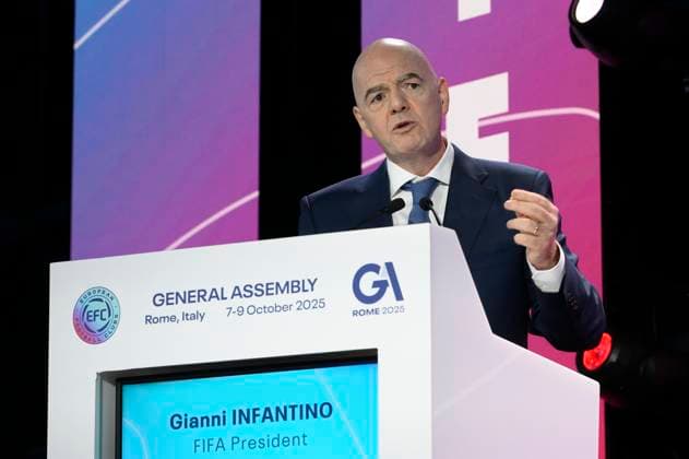 Gianni Infantino FIFA President during the 32nd European Football Clubs General Assembly in Rome at the Rome Cavalieri Waldorf Hotel. Italy - Thursday 09 October 2025. Sports.  Copyright: xFabrizioxCorradetti LaPressex