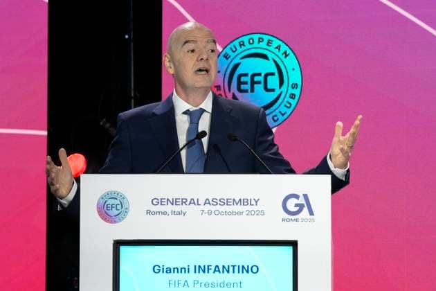 Gianni Infantino FIFA President during the 32nd European Football Clubs General Assembly in Rome at the Rome Cavalieri Waldorf Hotel. Italy - Thursday 09 October 2025. Sports.  Copyright: xFabrizioxCorradetti LaPressex