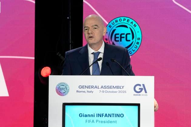 Gianni Infantino FIFA President during the 32nd European Football Clubs General Assembly in Rome at the Rome Cavalieri Waldorf Hotel. Italy - Thursday 09 October 2025. Sports.  Copyright: xFabrizioxCorradetti LaPressex