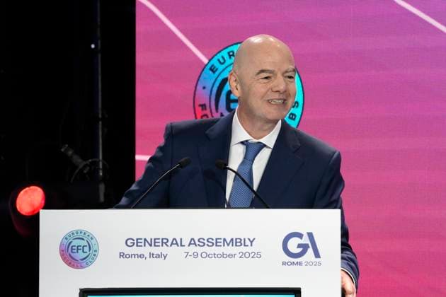 Gianni Infantino FIFA President during the 32nd European Football Clubs General Assembly in Rome at the Rome Cavalieri Waldorf Hotel. Italy - Thursday 09 October 2025. Sports.  Copyright: xFabrizioxCorradetti LaPressex